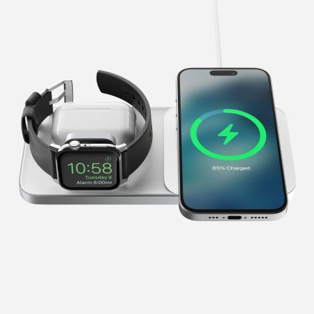 BASE ONE MAX IPHONE AND APPLE WATCH CHARGING STATION SILVER