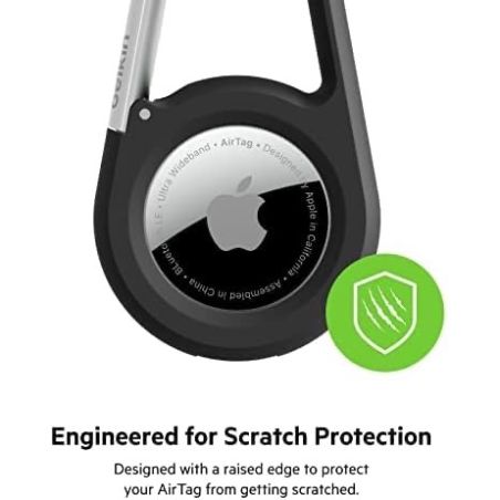 SUPPORT SECURISE POUR AIRTAG AVEC MOUSQUETON NOIR ET METAL