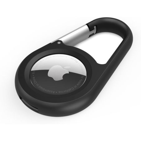 SUPPORT SECURISE POUR AIRTAG AVEC MOUSQUETON NOIR ET METAL