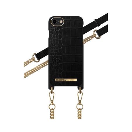 Shoulder strap case for iPhone SE 2022 2020 and 8 7 6S 6, black crocodile print