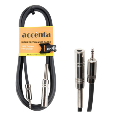 3.5MM MALE TO 6.5MM FEMALE STEREO JACK CABLE 1.8M