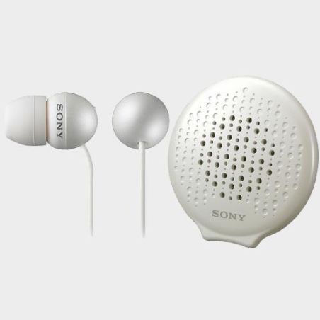 WHITE EARPHONE WITH POUCH AND SPEAKER