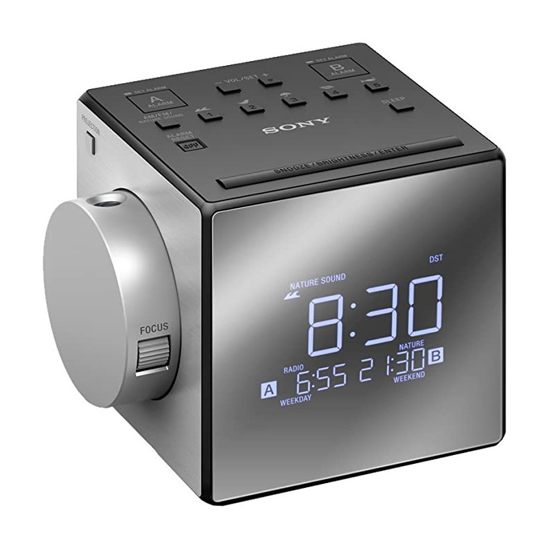 RADIO REVEIL AFFICHAGE DIGITAL AVEC PROJECTION DE L'HEURE GRIS