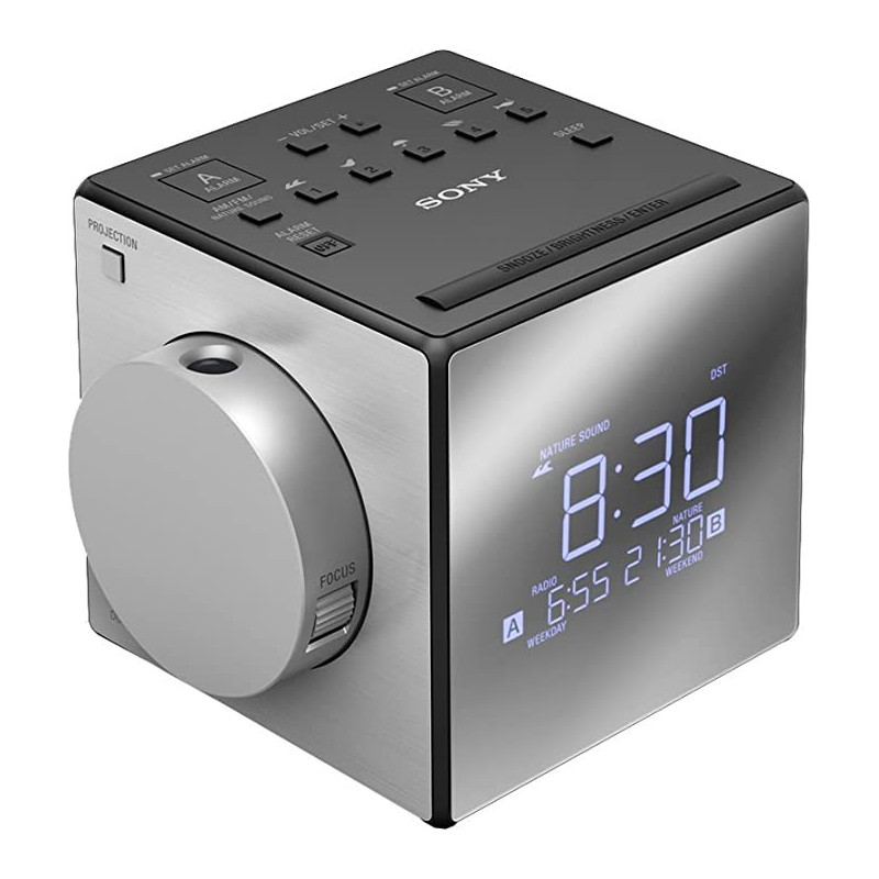 RADIO REVEIL AFFICHAGE DIGITAL AVEC PROJECTION DE L'HEURE GRIS