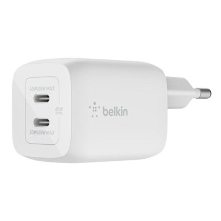 GAN 65W DUAL USB-C MAINS CHARGER WHITE