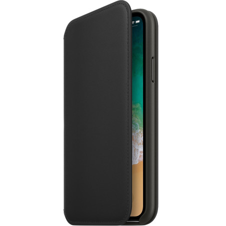 COQUE FOLIO IPHONE X CUIR NOIR