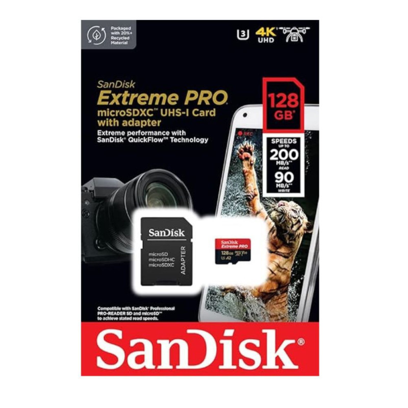 CARTE MEMOIRE MICROSDXC EXTREME 128 GO + ADAPTATEUR SD
