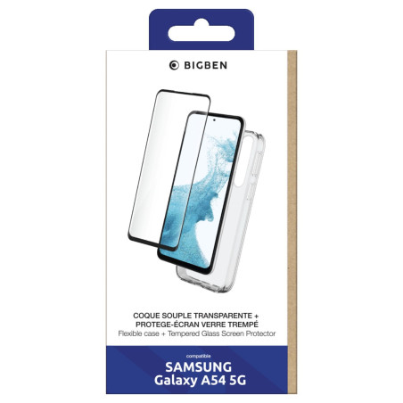 COQUE GALAXY G A54 5G TRANSPARENT ET VERRE TREMPE