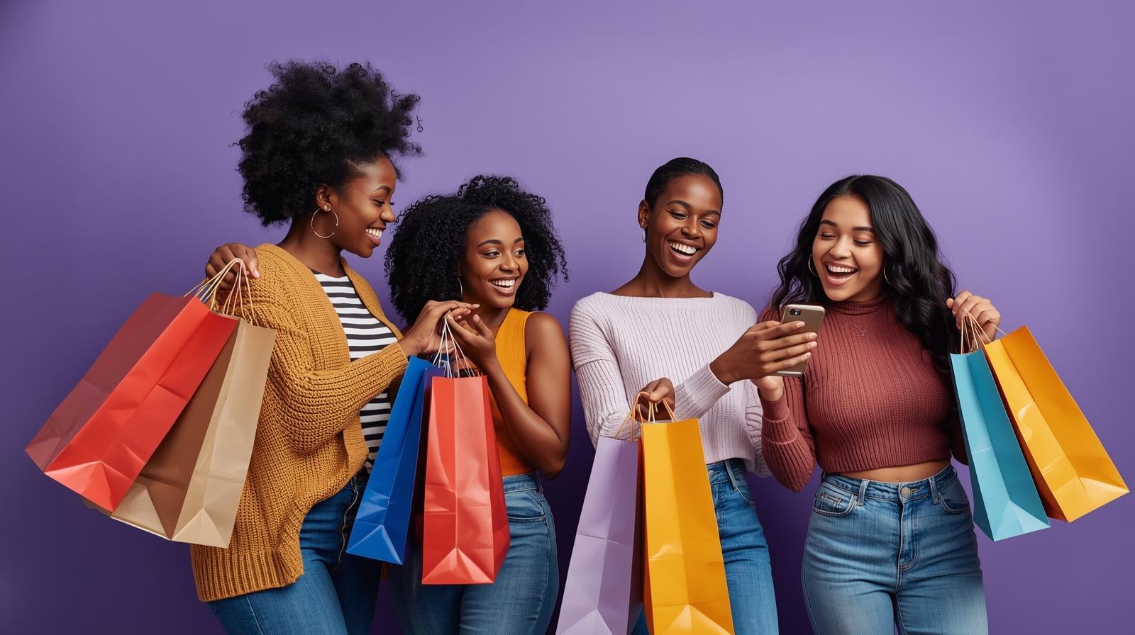 Woman and girl with colorful shopping bags